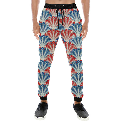 feather pattern, blue red by JamColors Men's All Over Print Sweatpants (Model L11)