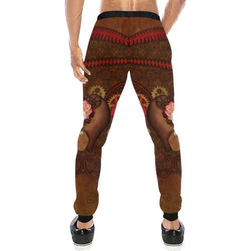 Steampunk heart with roses, valentines Men's All Over Print Sweatpants (Model L11)