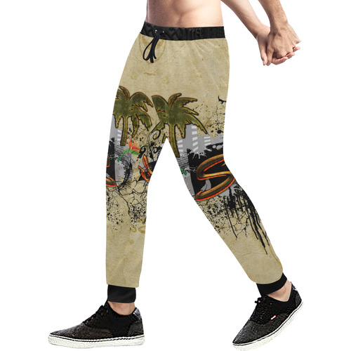 Surfing, surfdesign with surfboard and palm Men's All Over Print Sweatpants (Model L11)