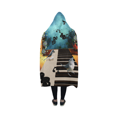 Music, birds on a piano Hooded Blanket 50''x40''