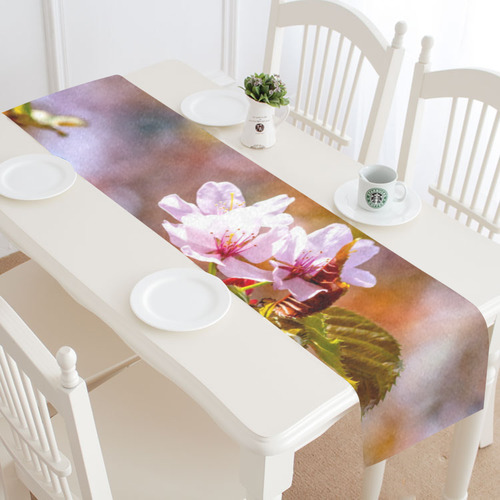 sakura cherry blossom flower spring flora pink Table Runner 14x72 inch