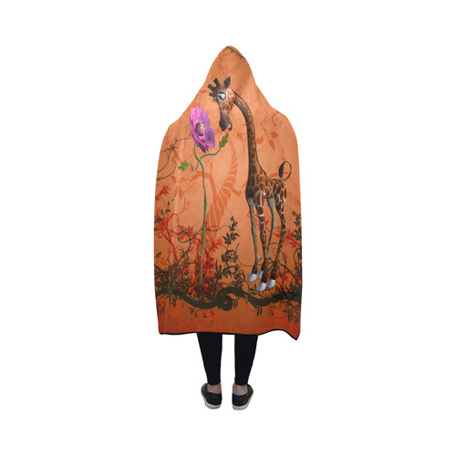 Funny giraffe speak with a flower Hooded Blanket 50''x40''