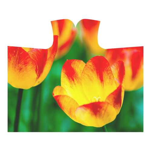 tulip flower flora red yellow green color spring Hooded Blanket 60''x50''