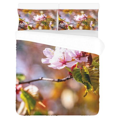 sakura cherry blossom flower spring flora pink 3-Piece Bedding Set