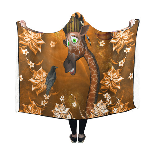 Funny giraffe with feathers Hooded Blanket 60''x50''