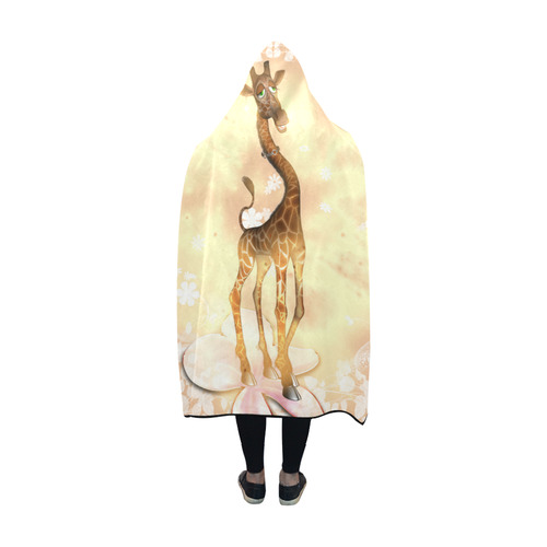 Sweet geiraffe with flowers Hooded Blanket 60''x50''