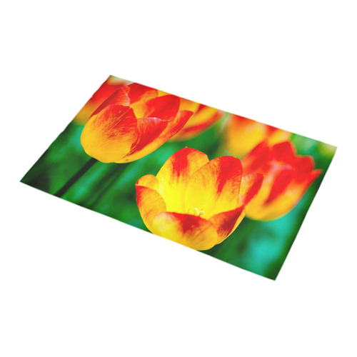 tulip flower flora red yellow green color spring Bath Rug 16''x 28''