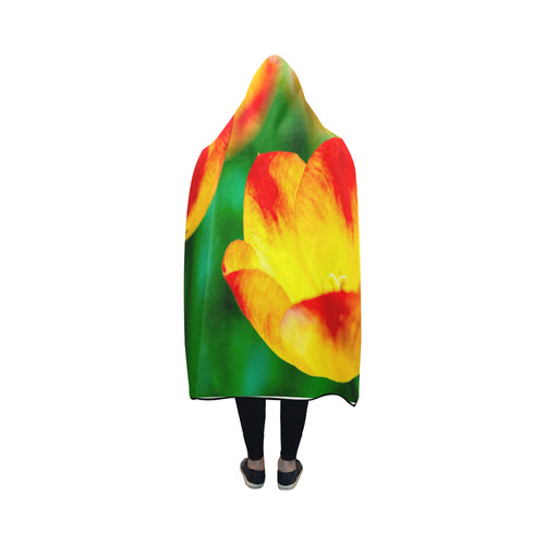 tulip flower flora red yellow green color spring Hooded Blanket 50''x40''