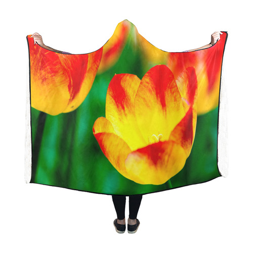 tulip flower flora red yellow green color spring Hooded Blanket 60''x50''