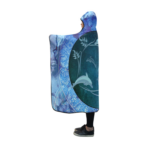 Dolphin with floral elelements Hooded Blanket 60''x50''