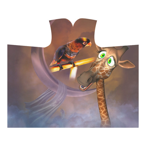 Funny giraffe with parrot Hooded Blanket 60''x50''