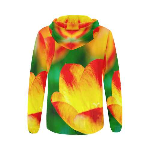 tulip flower flora red yellow green color spring All Over Print Full Zip Hoodie for Women (Model H14)