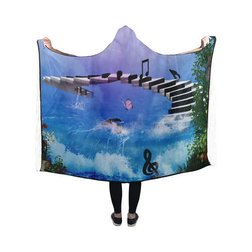 Music, piano on the beach Hooded Blanket 50''x40''