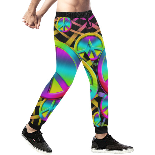 Neon Colorful PEACE pattern Men's All Over Print Sweatpants (Model L11)