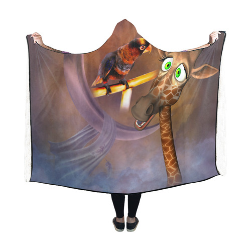 Funny giraffe with parrot Hooded Blanket 60''x50''