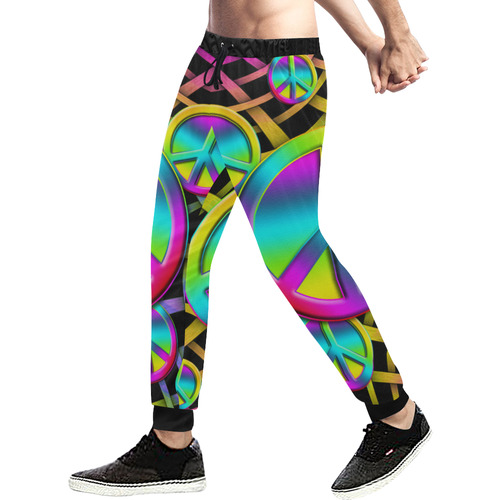 Neon Colorful PEACE pattern Men's All Over Print Sweatpants (Model L11)