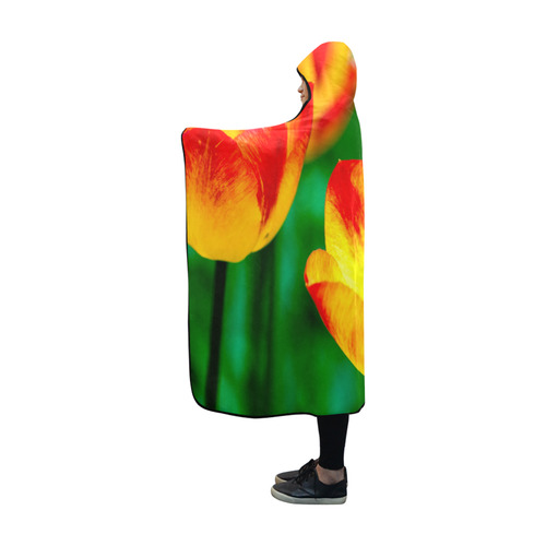 tulip flower flora red yellow green color spring Hooded Blanket 60''x50''