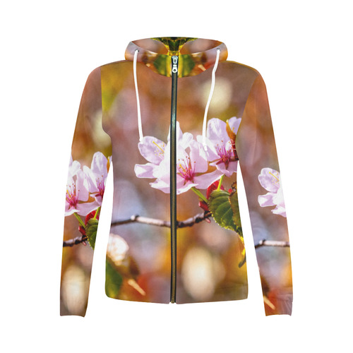 sakura cherry blossom flower spring flora pink All Over Print Full Zip Hoodie for Women (Model H14)