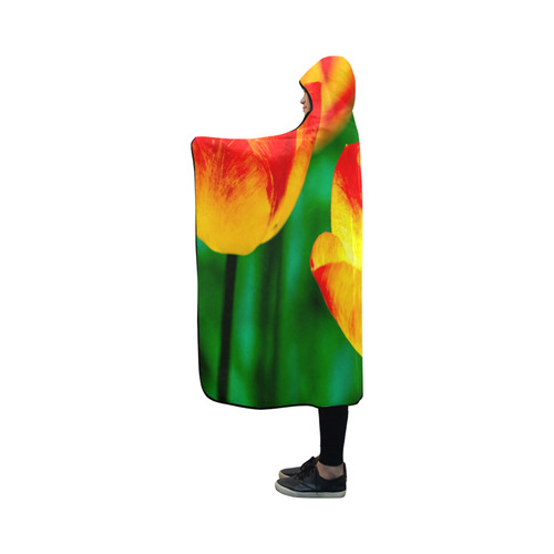 tulip flower flora red yellow green color spring Hooded Blanket 50''x40''