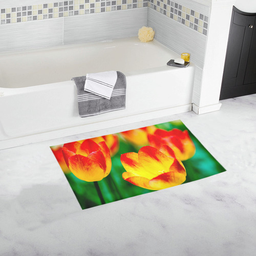 tulip flower flora red yellow green color spring Bath Rug 16''x 28''