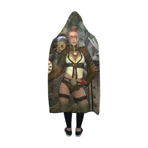 Awesome steampunk lady Hooded Blanket 60''x50''