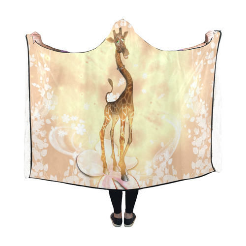 Sweet geiraffe with flowers Hooded Blanket 60''x50''