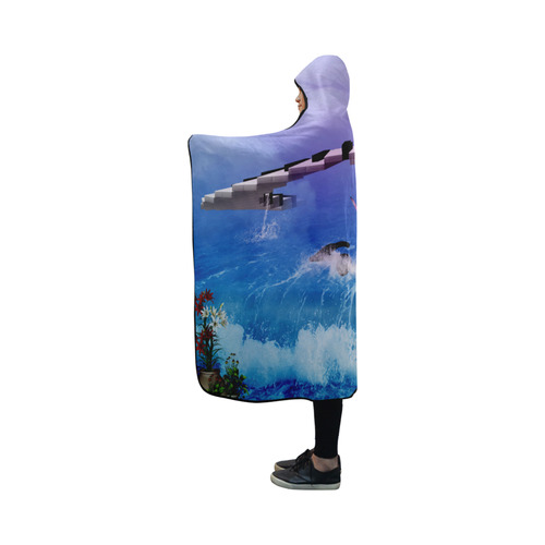 Music, piano on the beach Hooded Blanket 50''x40''