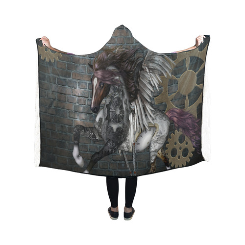 Steampunk, awesome steampunk horse with wings Hooded Blanket 50''x40''