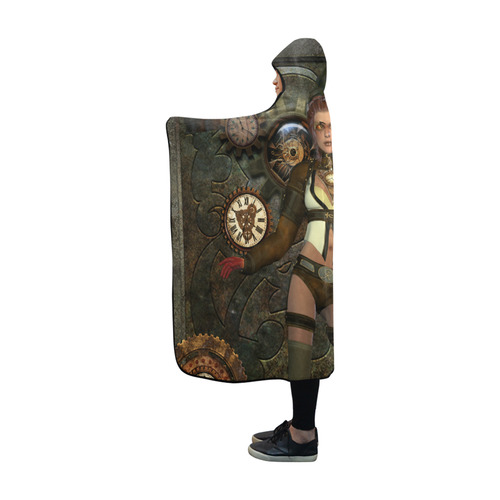 Awesome steampunk lady Hooded Blanket 60''x50''