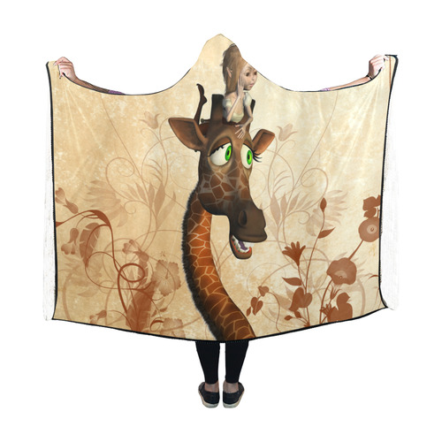 Funny, cute giraffe with fairy Hooded Blanket 60''x50''