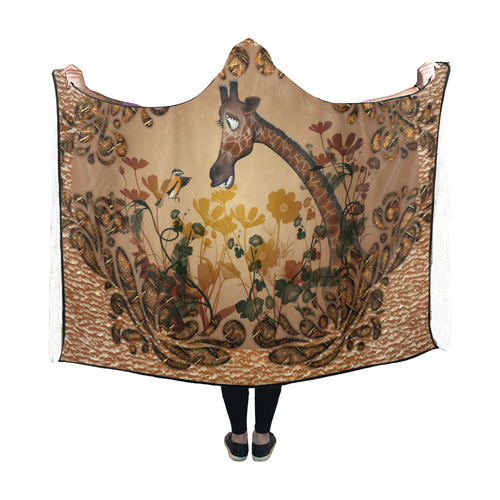 Sweet giraffe with bird Hooded Blanket 60''x50''