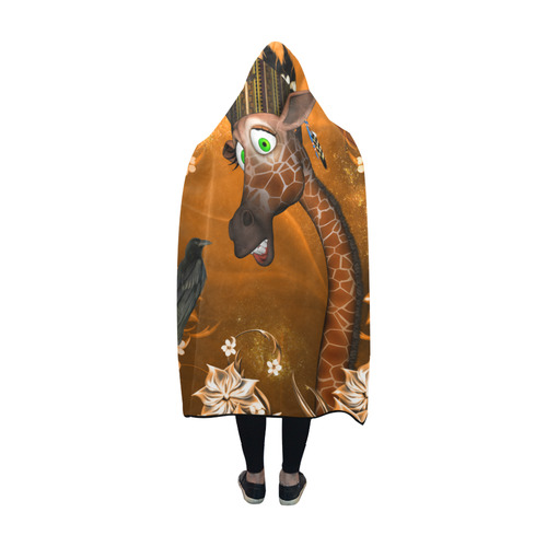Funny giraffe with feathers Hooded Blanket 60''x50''
