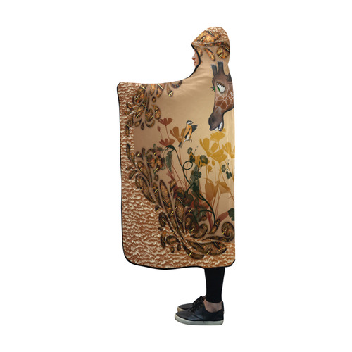 Sweet giraffe with bird Hooded Blanket 60''x50''