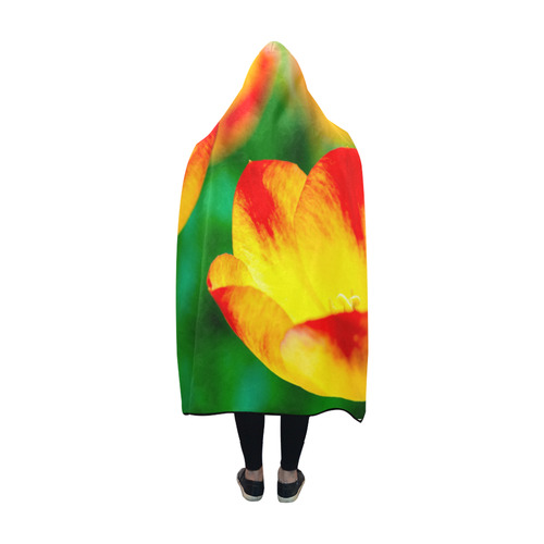 tulip flower flora red yellow green color spring Hooded Blanket 60''x50''