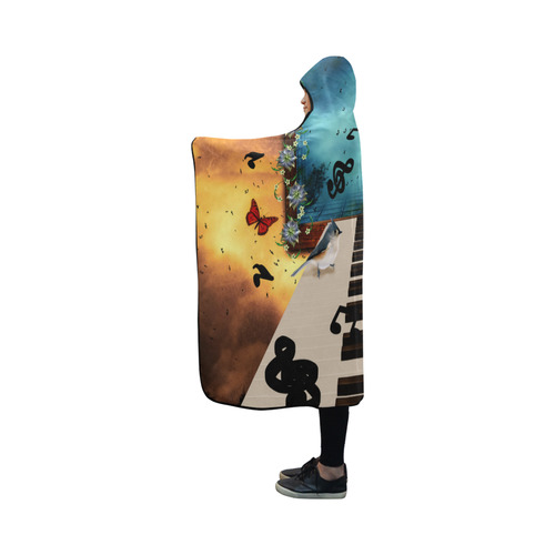 Music, birds on a piano Hooded Blanket 50''x40''