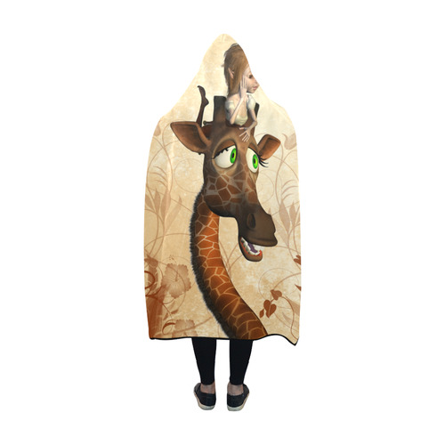 Funny, cute giraffe with fairy Hooded Blanket 60''x50''