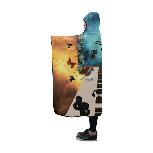 Music, birds on a piano Hooded Blanket 60''x50''