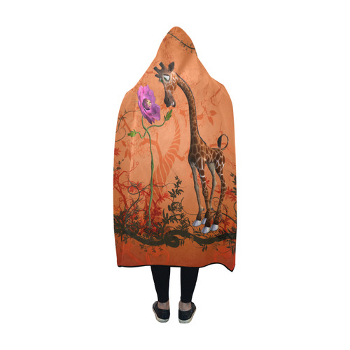 Funny giraffe speak with a flower Hooded Blanket 60''x50''