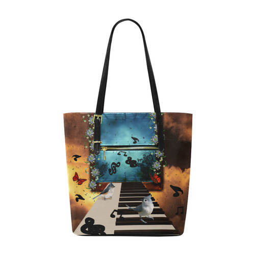 Music, birds on a piano Euramerican Tote Bag/Small (Model 1655)