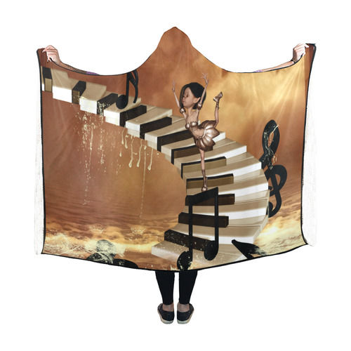 Little fairy dancing on the piano Hooded Blanket 60''x50''