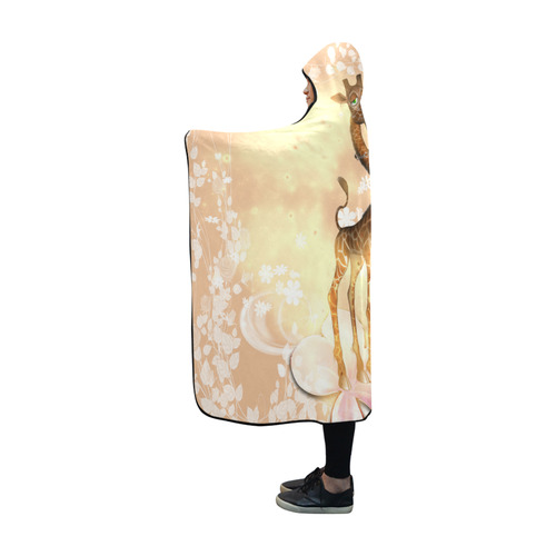 Sweet geiraffe with flowers Hooded Blanket 60''x50''