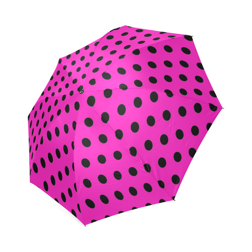 Hot Pink Black Polka Dots Foldable Umbrella (Model U01)