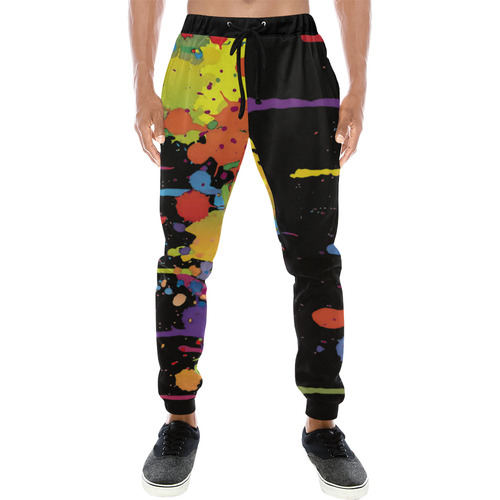 Crazy multicolored running SPLASHES Men's All Over Print Sweatpants (Model L11)