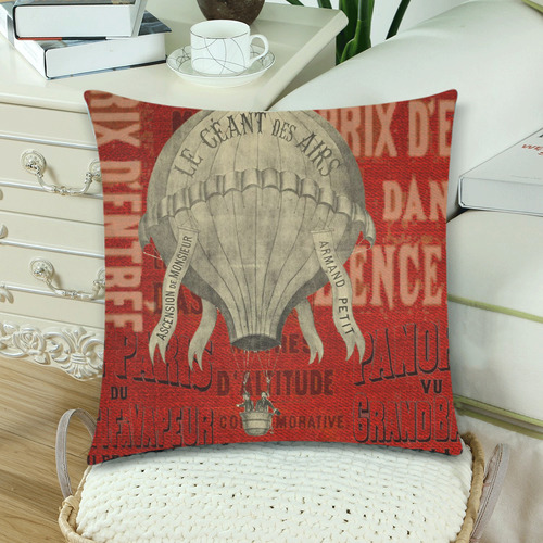 Pillows 18 x 18 Red Vintage French Air Balloon by Tell3People Custom Zippered Pillow Cases 18"x 18" (Twin Sides) (Set of 2)