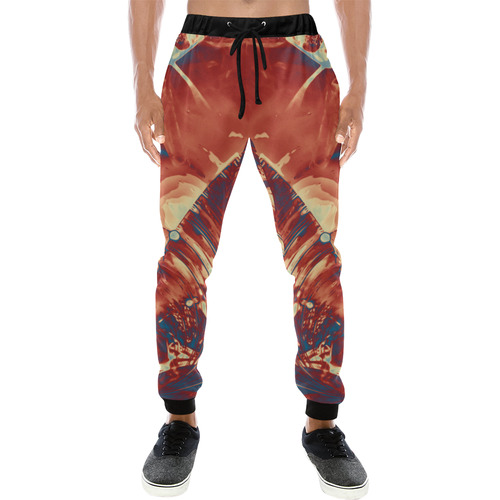 Abstract Fractal Painting - dark red blue beige Men's All Over Print Sweatpants (Model L11)