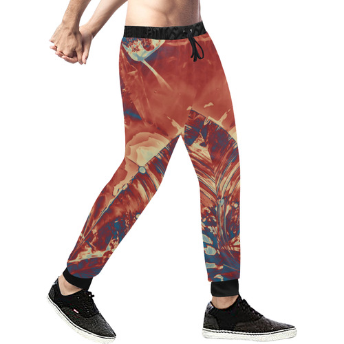 Abstract Fractal Painting - dark red blue beige Men's All Over Print Sweatpants (Model L11)