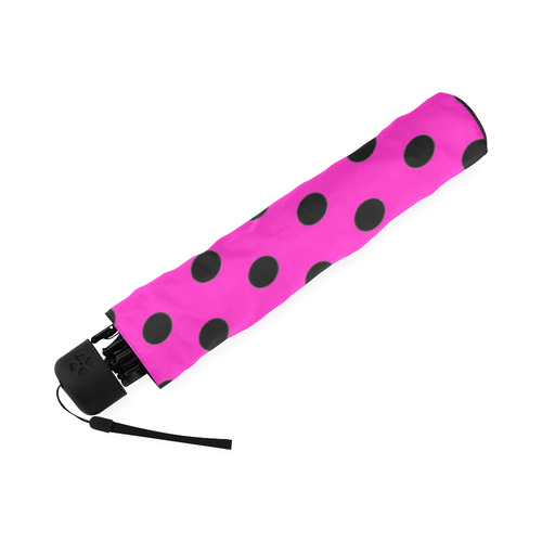 Hot Pink Black Polka Dots Foldable Umbrella (Model U01)