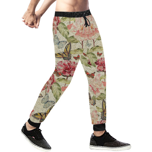 Watercolor Vintage Flowers Butterflies Lace 1 Men's All Over Print Sweatpants (Model L11)