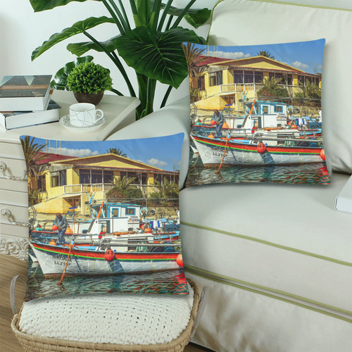 Pillows 18 x 18 Zippered Boats Docked by Tell3People Custom Zippered Pillow Cases 18"x 18" (Twin Sides) (Set of 2)