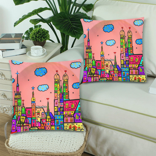 München Popart by Nico Bielow Custom Zippered Pillow Cases 18"x 18" (Twin Sides) (Set of 2)